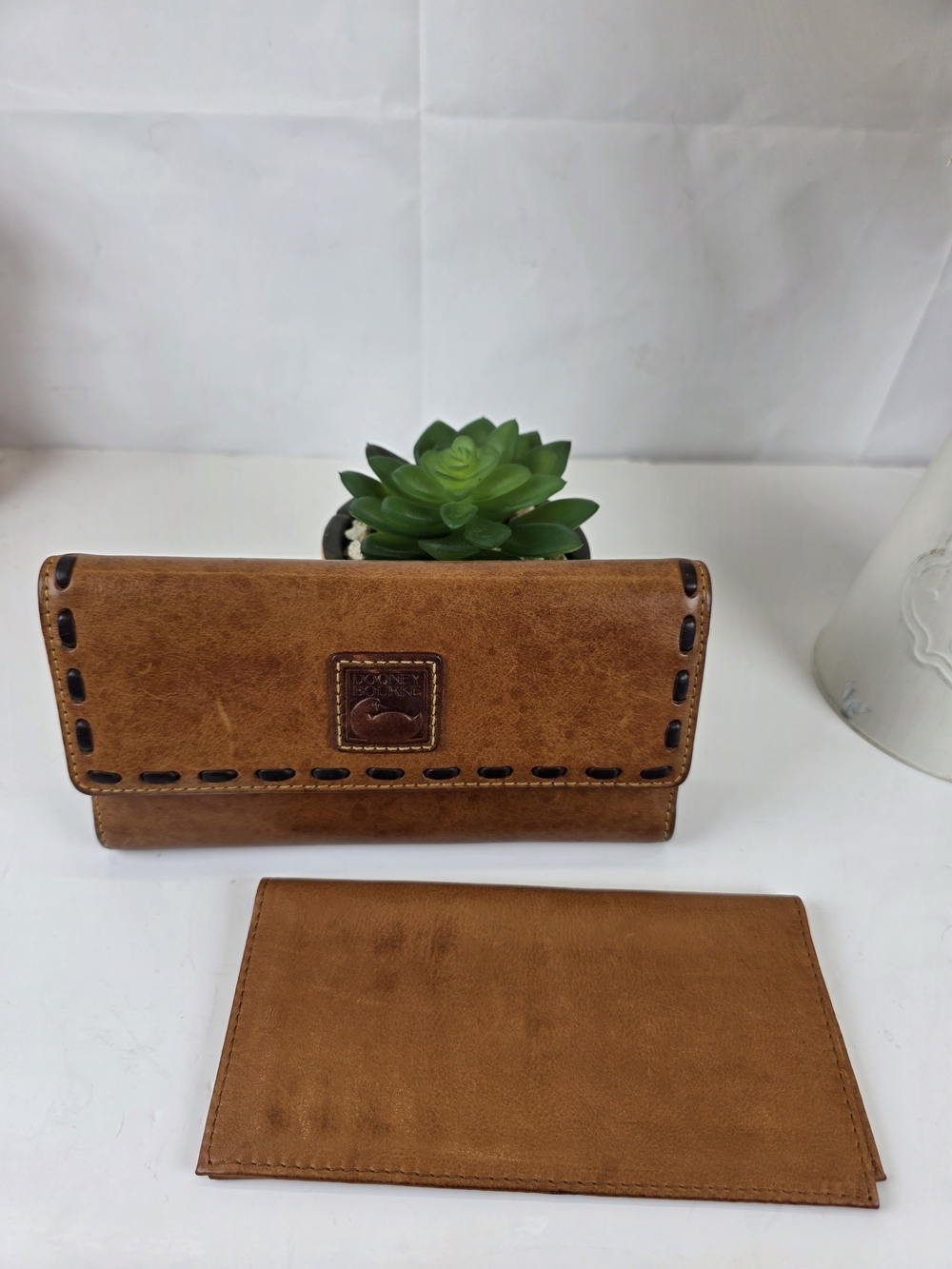 Dooney & Bourke Brown Leather Trifold Wallet with Stitch Detail